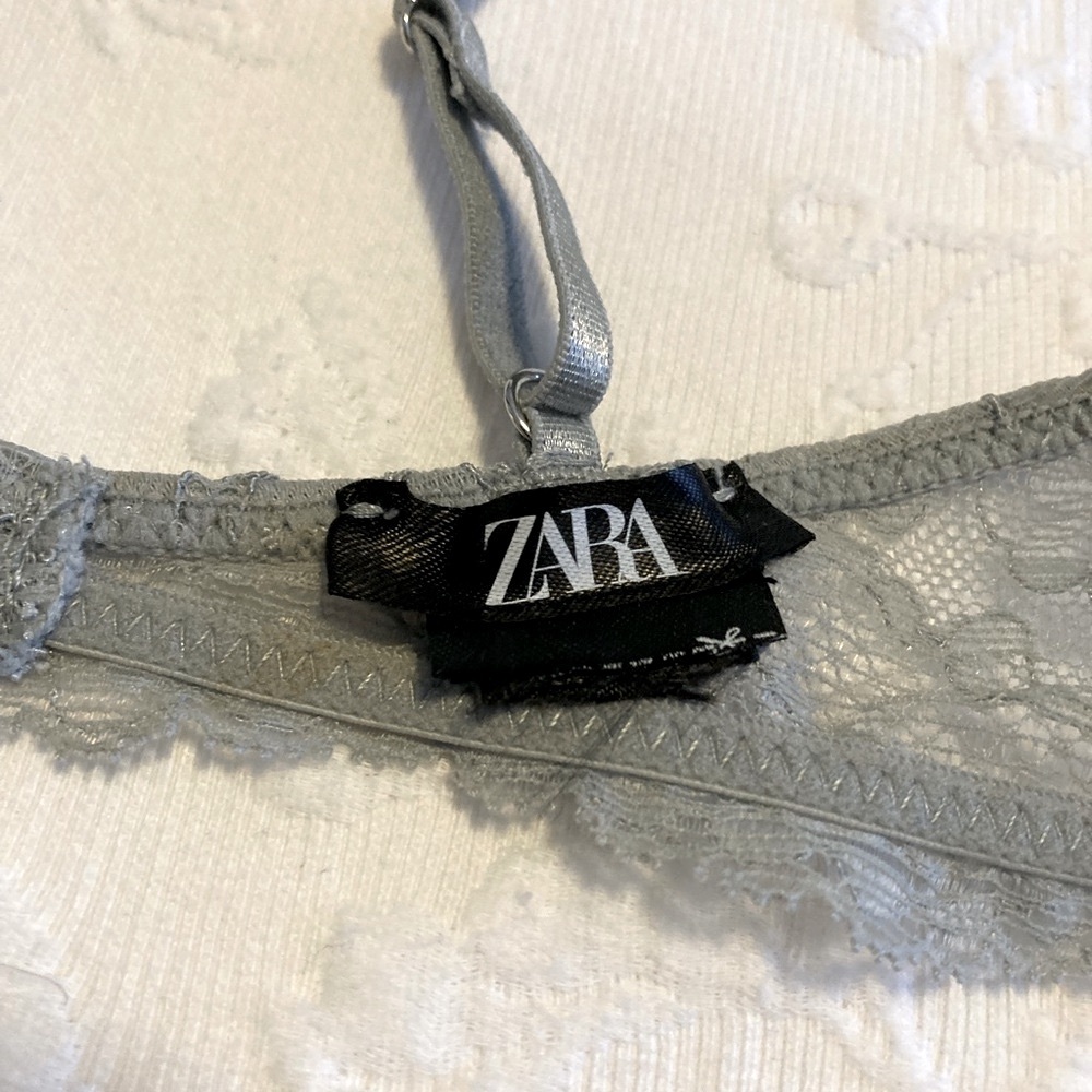 ZARA Blue - Gray Sheer Lace Balconette Bra with Underwire - Size Small - Picture 4 of 8
